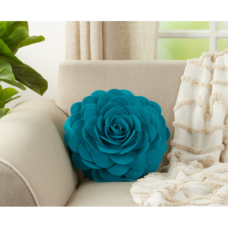 Felt Collection Appliqued Throw Pillow, Teal, 13" H x 13" W