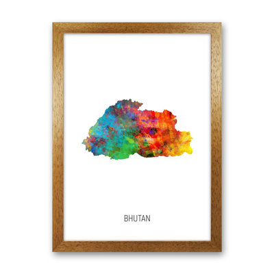 Bhutan Watercolour Map by Michael Tompsett - Print