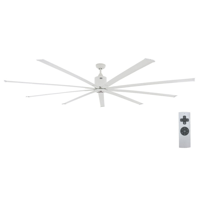 Ventilateur de plafond iLIVING HVLS avec télécommande infrarouge, ventilateur à grande vitesse et faible volume, réversible, pour industriel, commercial et résidentiel, avec télécommande, blanc