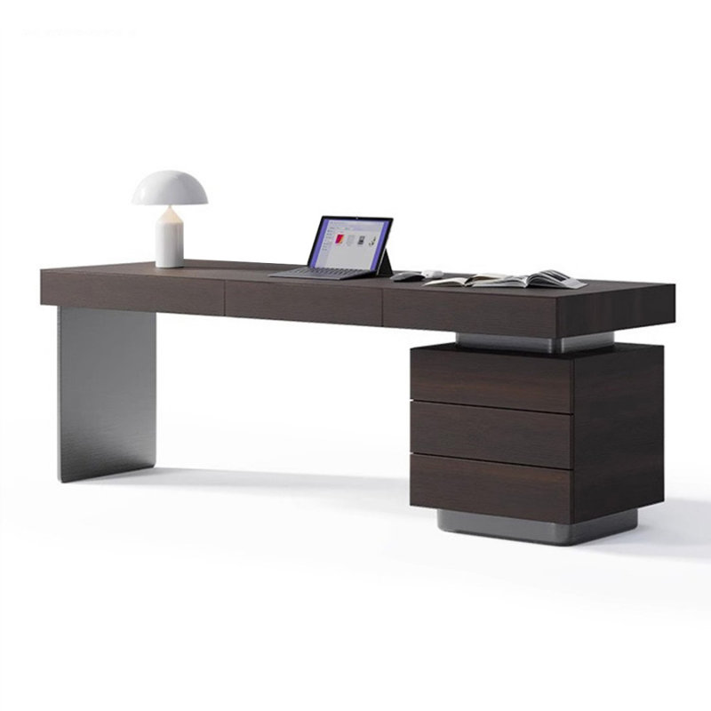 Image rectangulaire en bois manufacturé + bureau en acier inoxydable, H 29,33 po x l 78,54 po x P 27,36 po, Oui