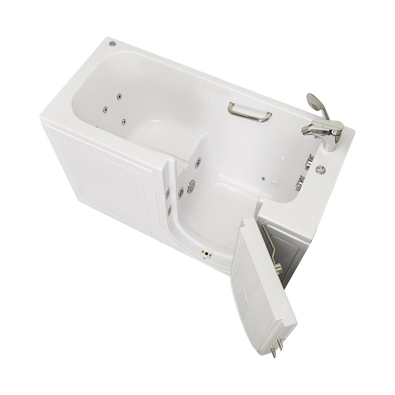 Ella Lounger 27"x60" Acrylic Hydro Massage Walk-In Bathtub with Right Outward Swing Door, 2 Piece Fast Fill Faucet, 2" Dual Drain