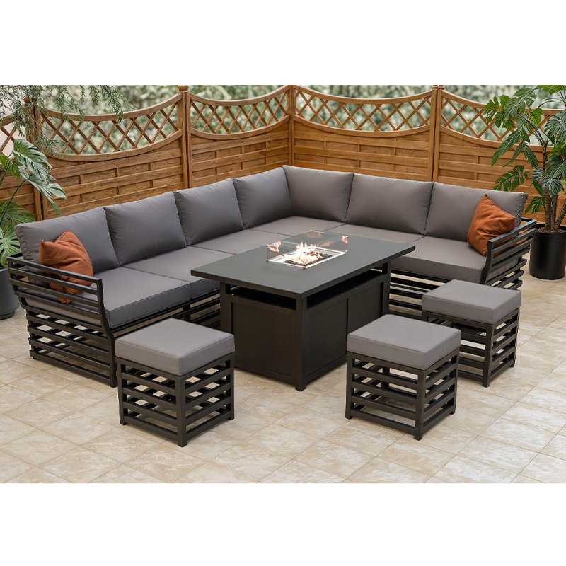 Morvan 9 - Person Patio Dining Set with Rectangular Table , Cushions Included