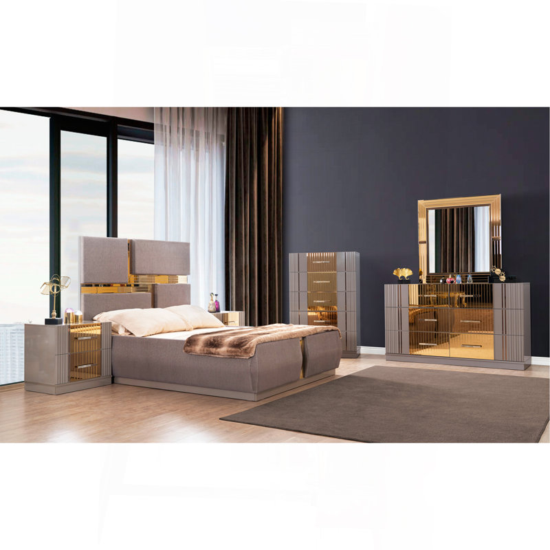 Ensemble de chambre à coucher avec tissu d'ameublement pour grand lit 5 pièces Lorenzo