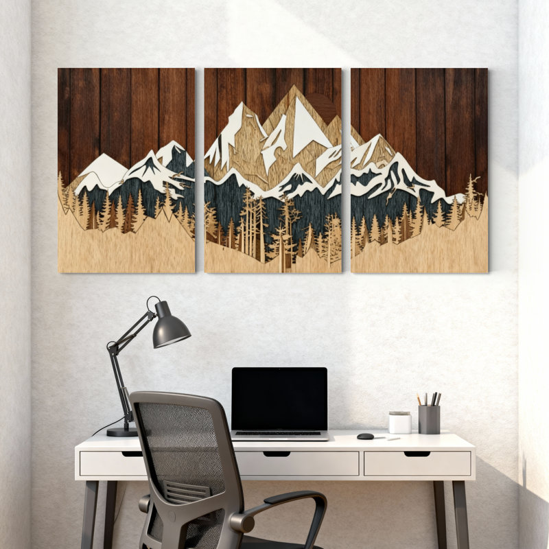 «Landscape & Nature Mountain Forest Reflection», ensemble de 3 impressions sur toile, H 24 po x l 48 po