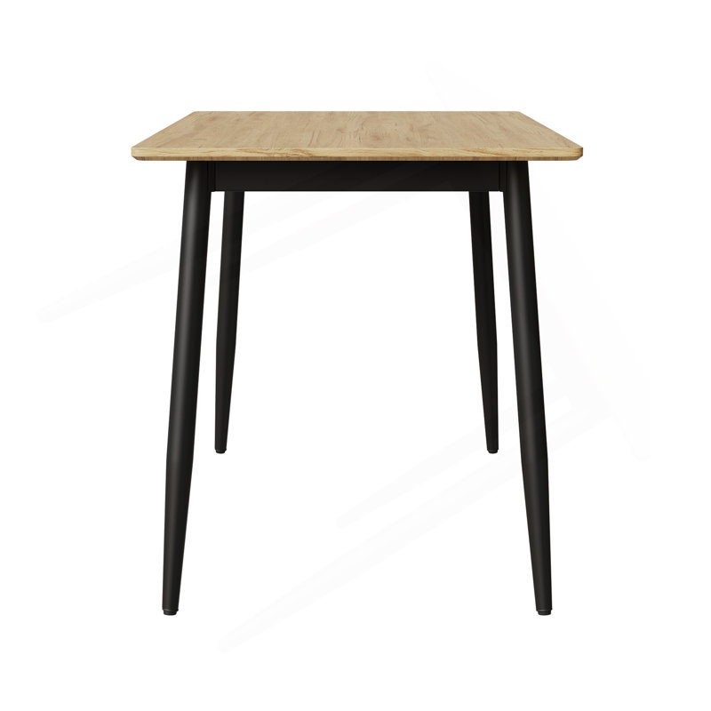 Modern Minimalist Wood Grain Tabletop Dining Table, Stylish Dining Table, Kitchen Dining Table, Sturdy And Durable, Easy To Assemble, Black Metal Leg Design, Suitable For 4-6 People, Suitable For Home