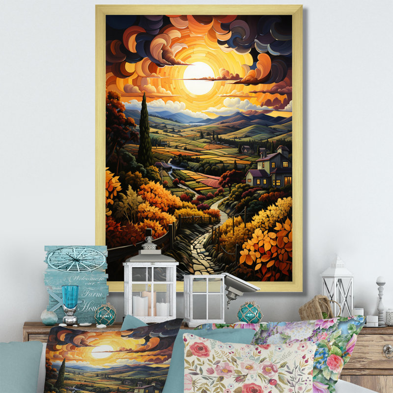 «Laik Countryside Bounteasant Vineyard Patchwork I», reproduction, H 32 po x l 24 po x P 1 po, Encadrement doré