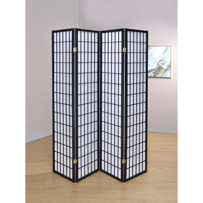 Paravent pliable Shoji à 4 panneaux Sartre, en bois d'hévéa durable*al Decor