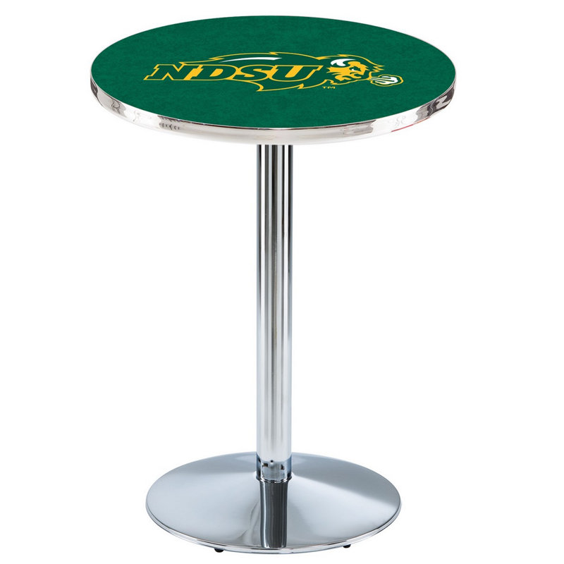 Round Metal Base Dining Table, Chrome, North Dakota State University - Green