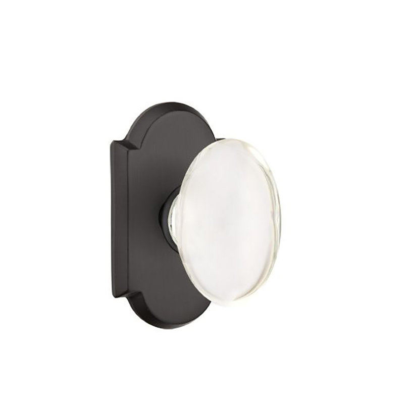 Emtek Privacy Knobset w/ Sandcast #1 Rosette and Hampton Glass Knob, Flat Black