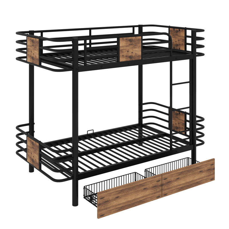 Adelyn Kids Twin XL Over Twin XL Bunk Bed with Drawers, Black
