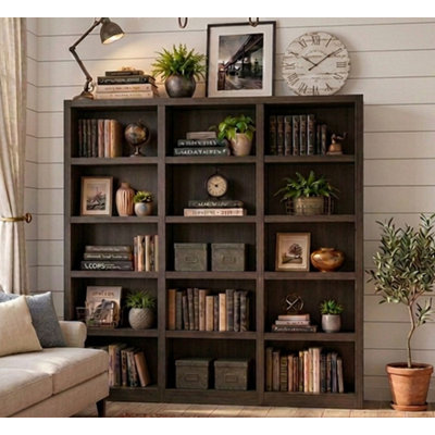 Flannagan 72" H Wood Triple Wide Bookcase with 15 Shelves