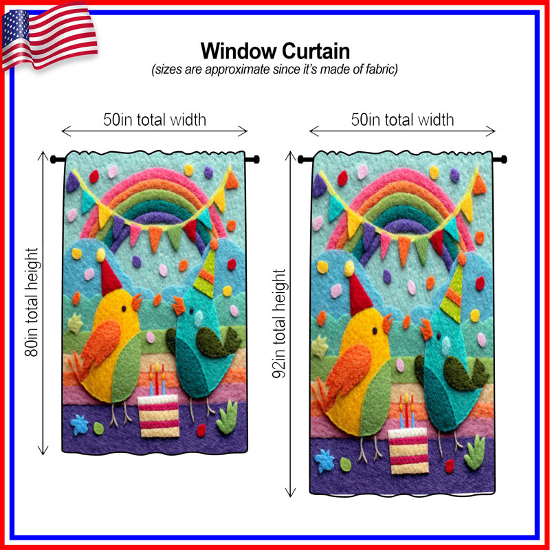 Felt Birds With Rainbow Window Curtains, Birthday Sheer & Blockout Curtains - 1 Panel, 50" x 80" - 1 Panel, Blockout