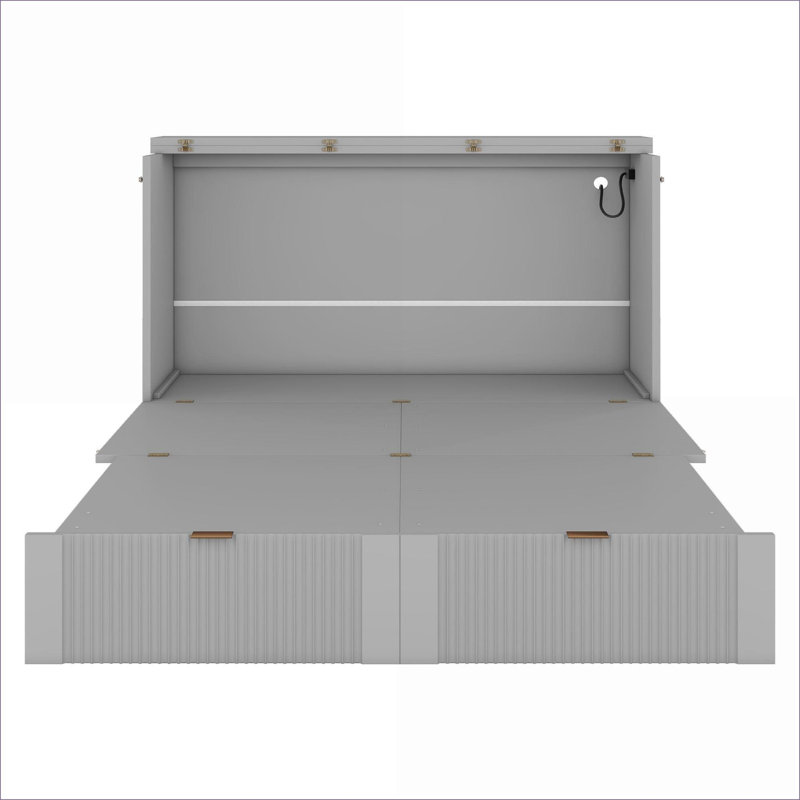 Lit double escamotable en panneau de fibres à densité moyenne avec tiroirs avec ports USB et capacité de 500 lb pour les petits espaces Bureau à domicile