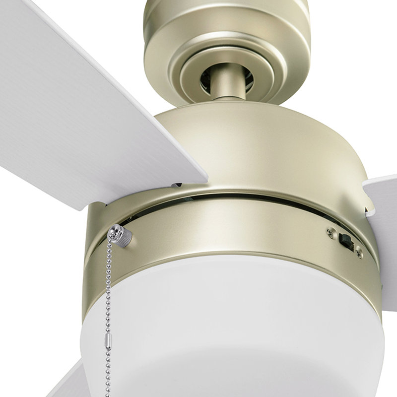 Barcadero 44" LED Ceiling Fan with Pull Chain and Light Kit Included, Champagne with White Blades
