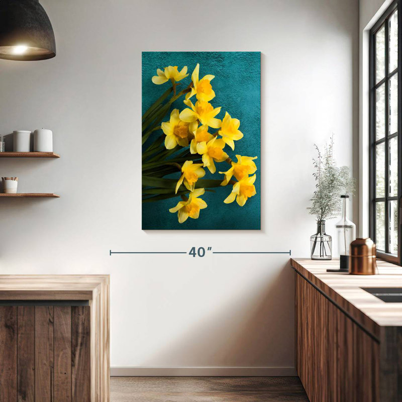 Jonquilles Harnek sur sarcelle, H 39 po x l 26 po