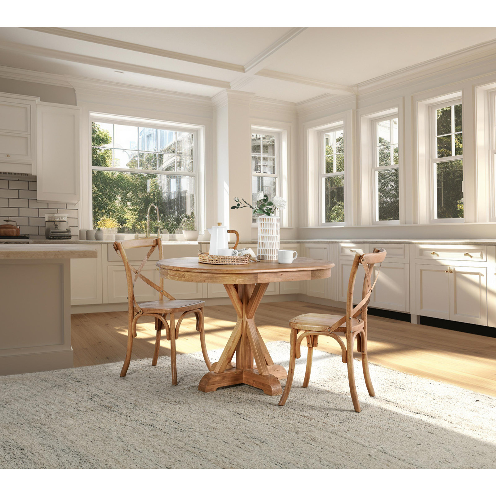 Alleghany Solid Wood Pine Dining Table, Brown Wood