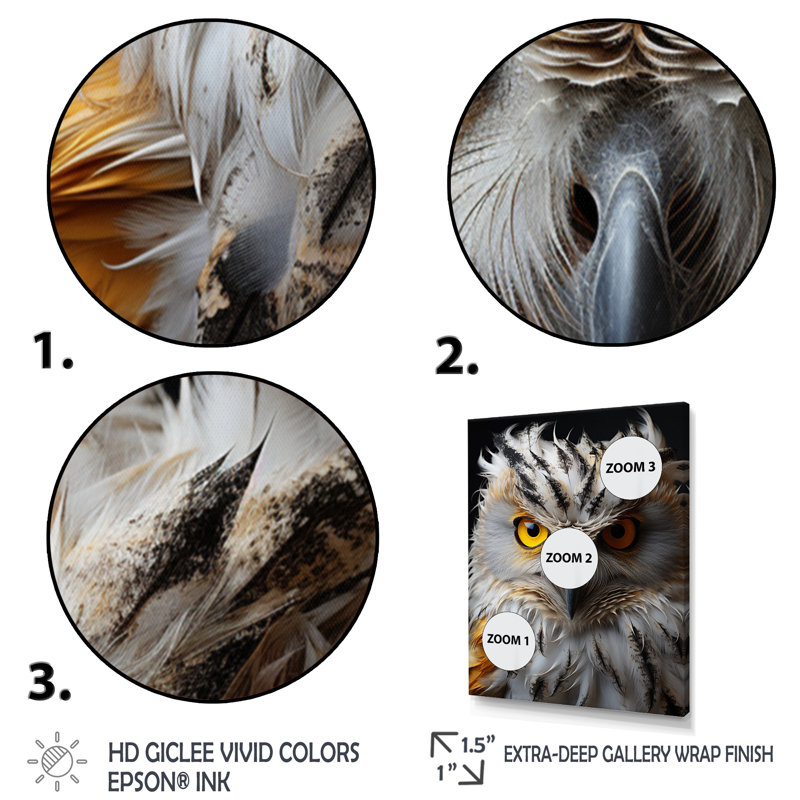 Hibou gris animal monochrome - imprimé, Toile tendue, H 32 po x l 16 po x P 1 po