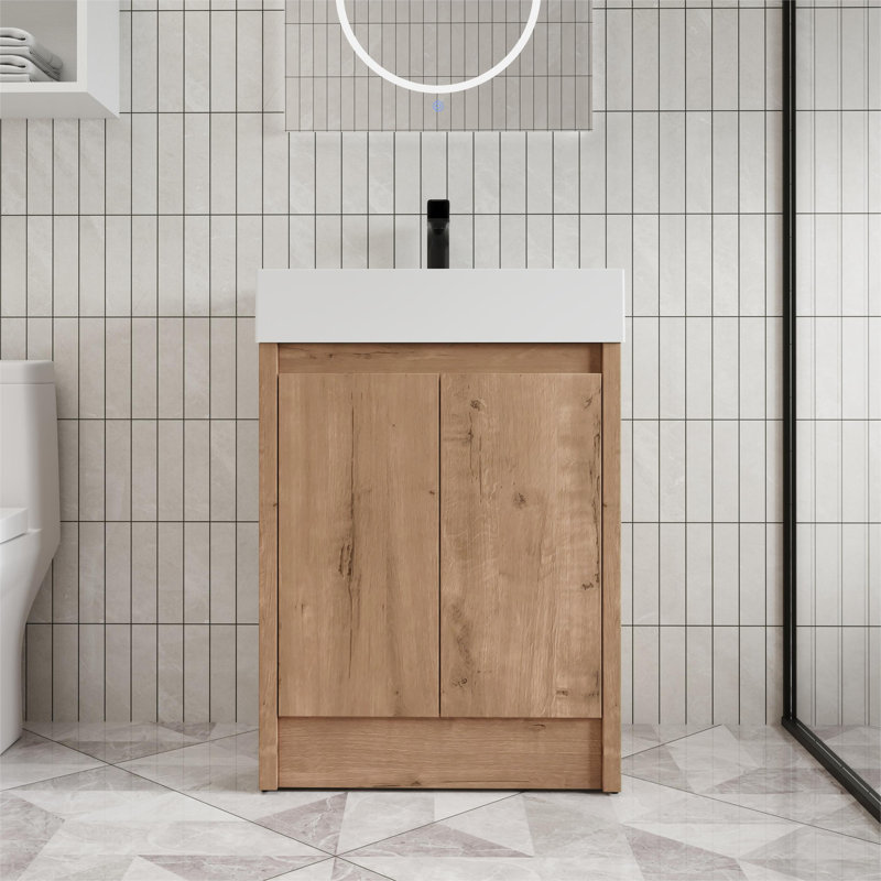 Philant 24" Single Freestanding Bathroom Vanity with Resin Basin Sink Top,Floor Standing Vanity With 2 Doors and 1 Adjustable Shelf