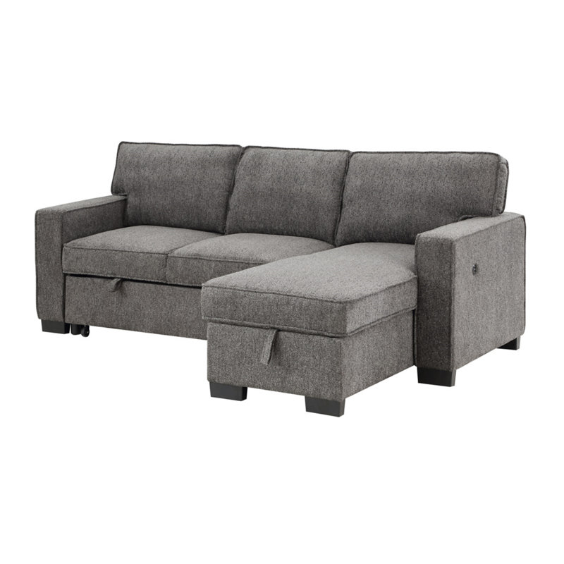 Estelle 86.5" Dark Gray Fabric Reversible Sleeper Sectional With Storage Chaise Drop-Down Table 2 Cup Holders And 2 USB Ports