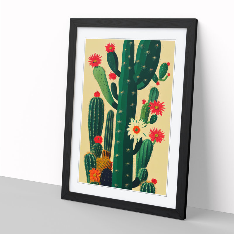 Cactus Cacti Collage Framed Print, 64cm H x 46cm W x 2cm D, Walnut Framed