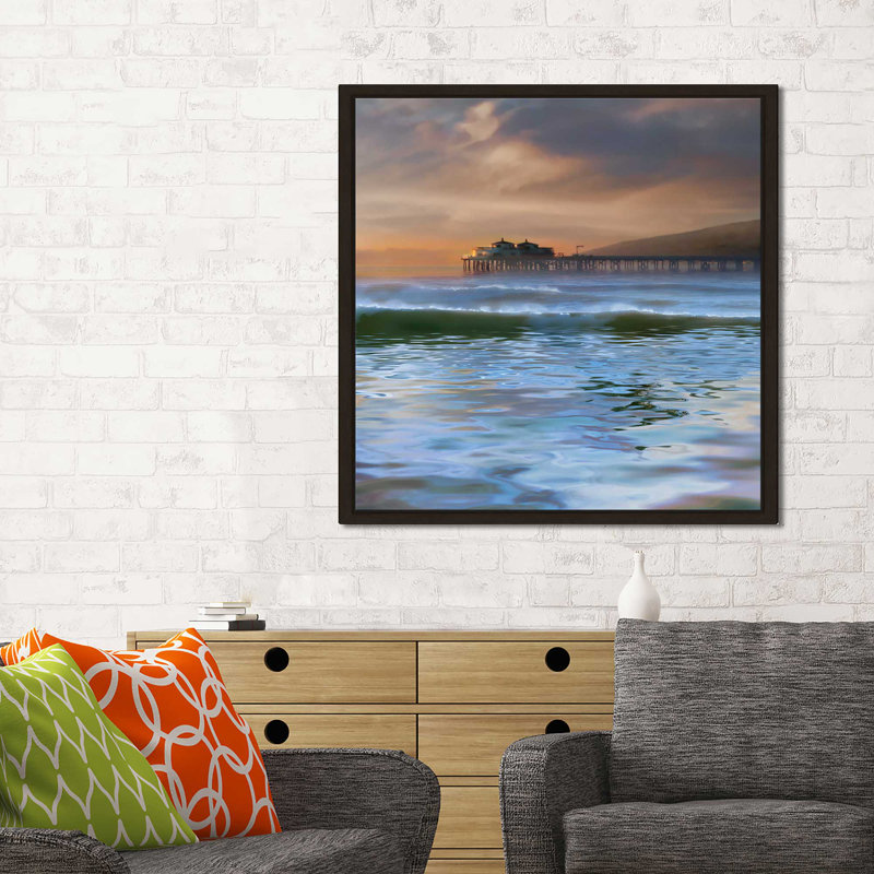 «The Pier», reproduction, H 27,5 po x l 43,5 po x P 2 po, Cadre flottant argent
