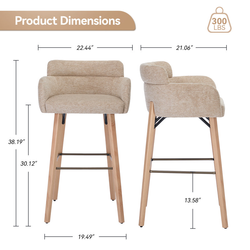30''H Bar Stool With Solid Wood Frame And Foam Seat, Brown