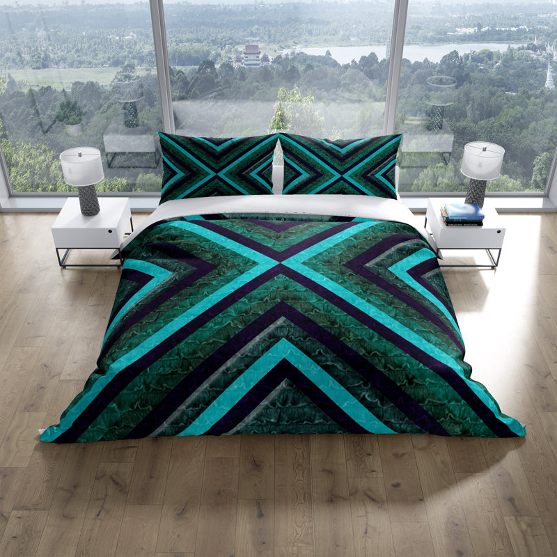 Polyester Geometric Shapes Duvet Cover, Queen Duvet Cover + 2 Shams