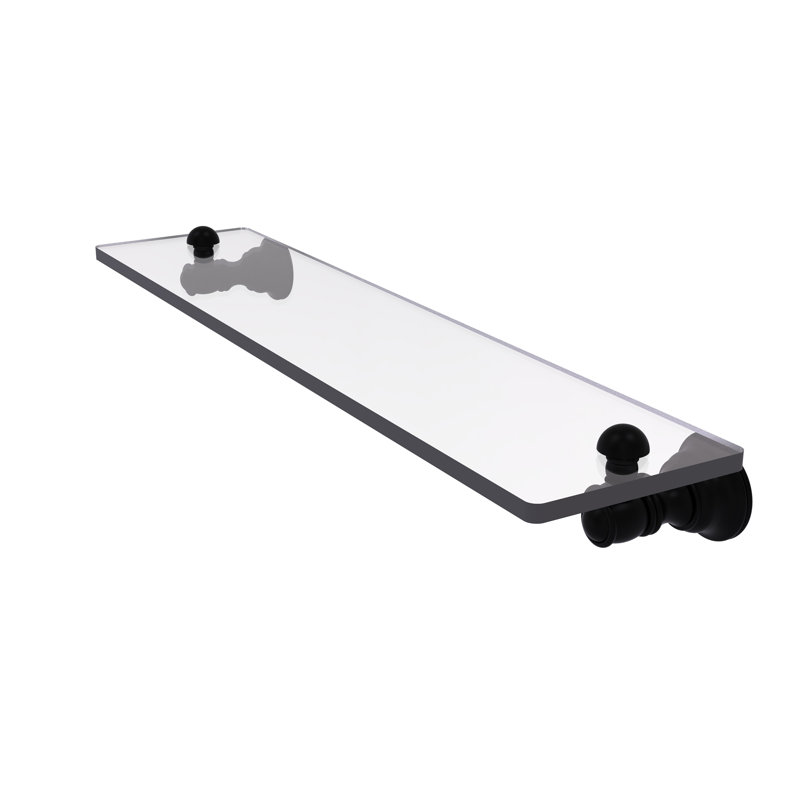 Freyja Glass Accent Shelf with Towel Bar, 2.4" H x 22" W x 5.54" D, Matte Black