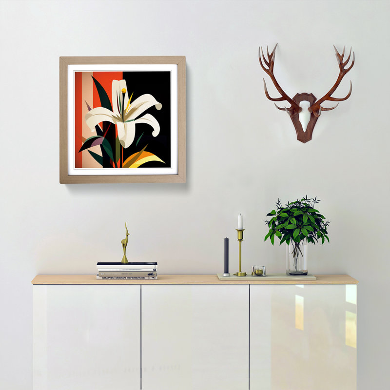 Lily Flower Bauhaus No.1 - Single Picture Frame Print on Wood, Oak