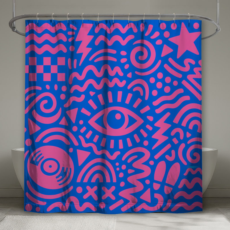 Rideaux de douche rose et bleu à formes abstraites très longs, L 70 po x H 72 po