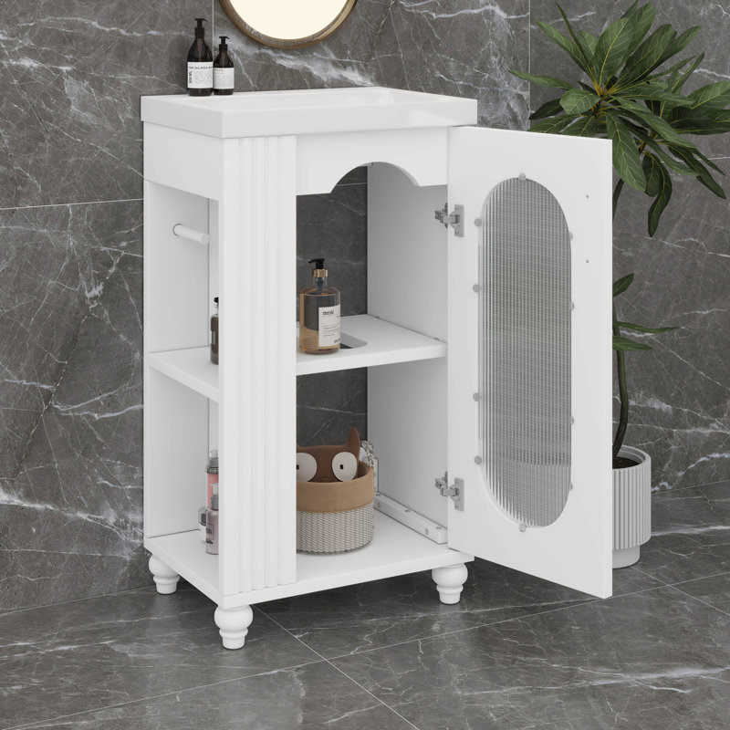 Meuble-lavabo de 20 po avec lavabo, tablette à deux niveaux, tablette réglable, Blanc
