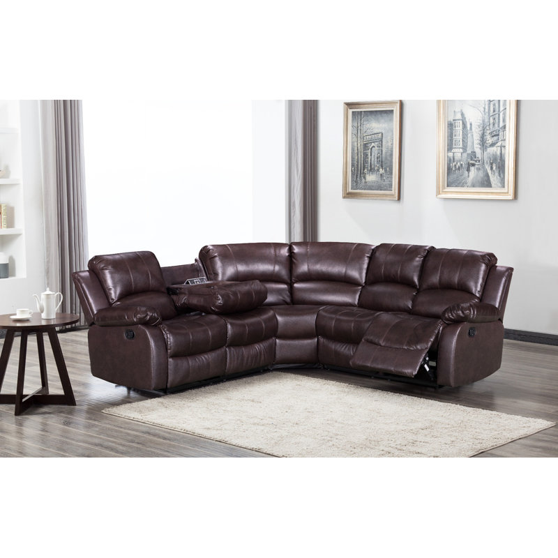 Graylin 5 Seater Faux Leather Reclining Corner Sectional, Brown