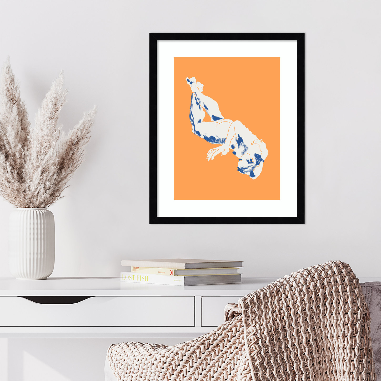 Nude Orange by Nantucket Wood Framed Wall Art Print, Black, 21" H x 17" W