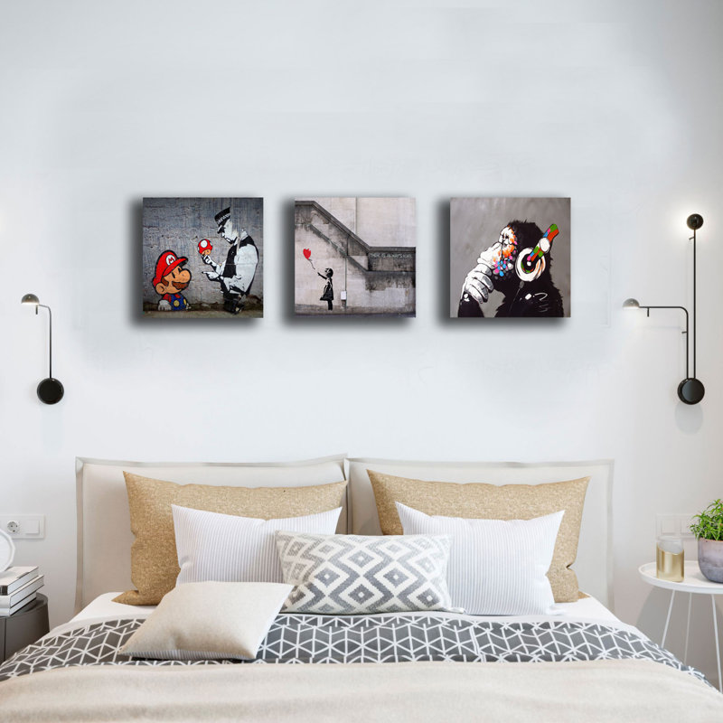 Banksy - 3 Piece Wrapped Canvas Print Set, 40cm H x 40cm W x 2cm D