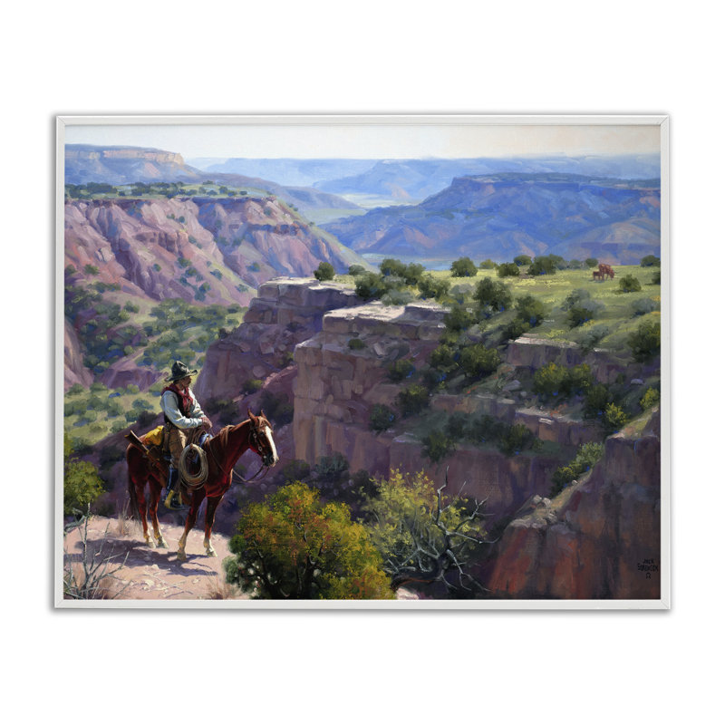 Cowboy surplombant des falaises, estampe numérique encadrée, design par Jack Sorenson, H 11 po x l 14 po