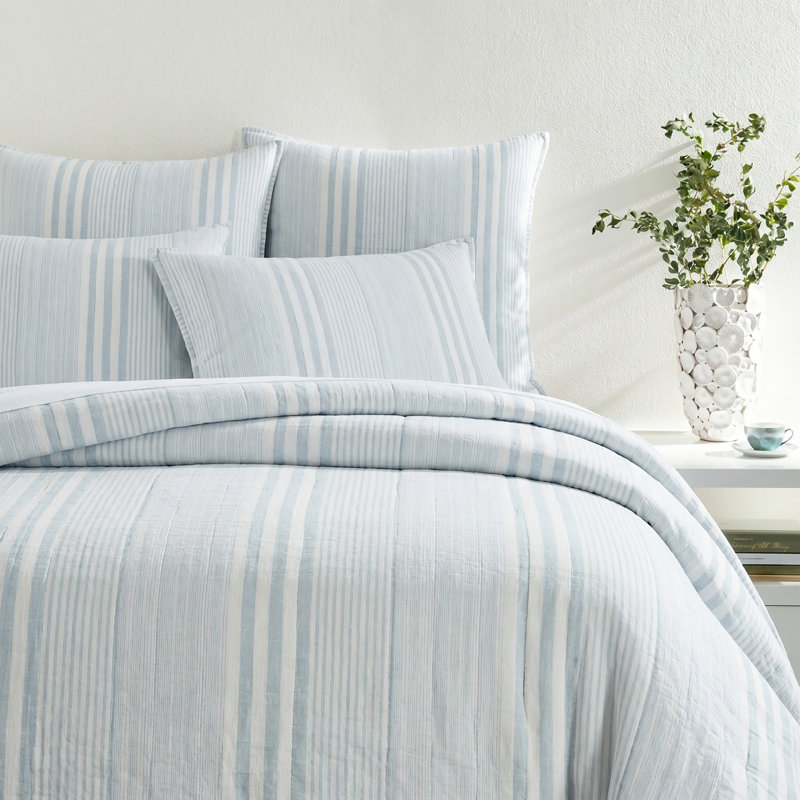 Carolina Sky Stripe Quilted Sham, Light Blue, Standard Sham
