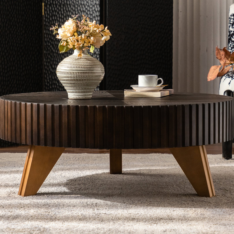Table basse de 35,4 po. Pieds en bois massif et surface élégante. Pour le café, la décoration, la lecture. Table ronde offerte. Idéal pour la décoration. Garantie