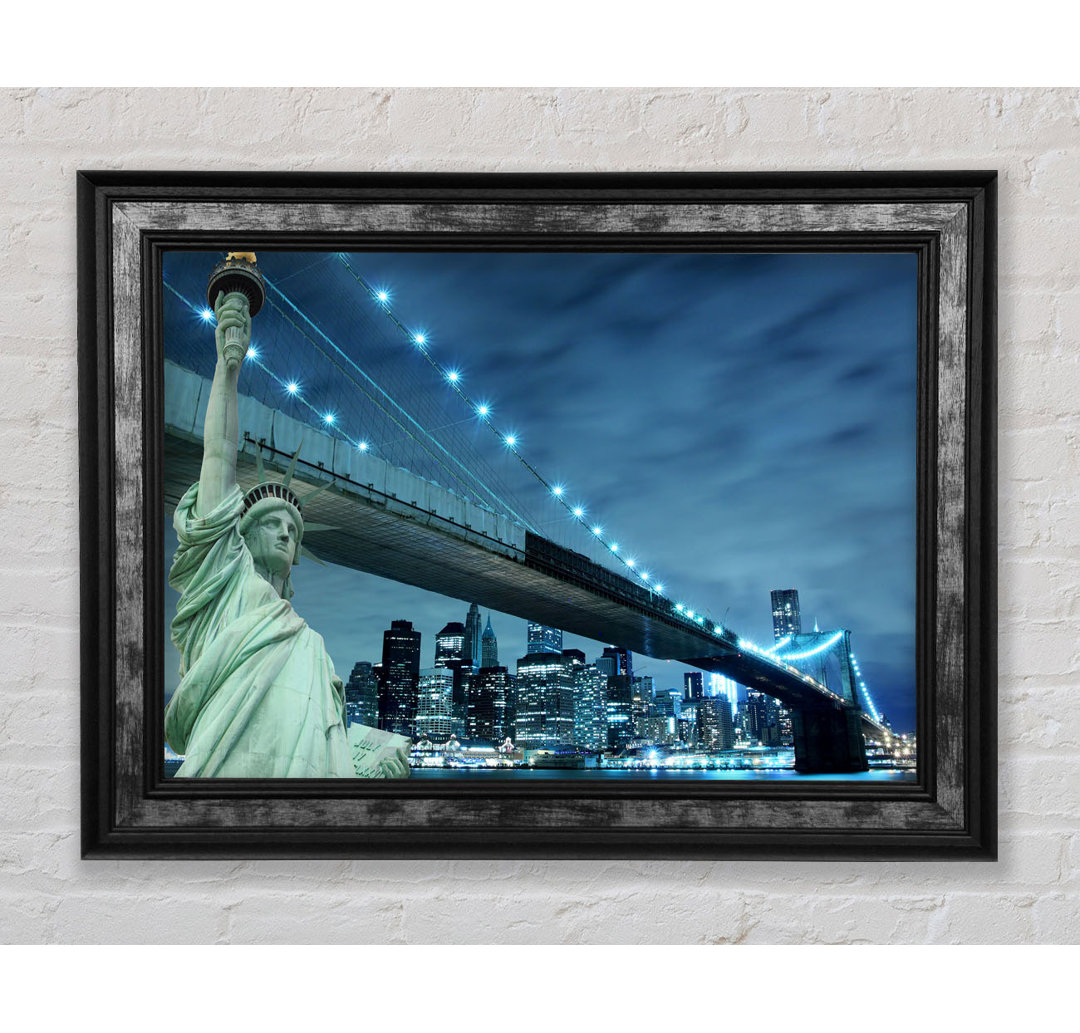 Freiheitsstatue Brooklyn Bridge Nights - Einzelner Bilderrahmen Kunstdrucke