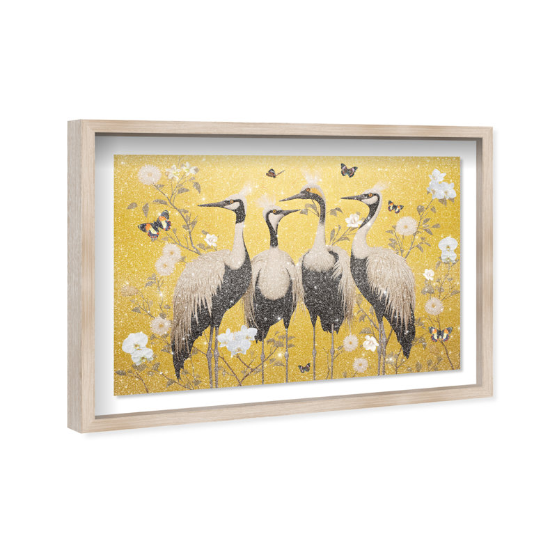 Yellow Crested Cranes Canvas Animals Print by Oliver Gal, 25.5"H x 37.5"W, Natural Oak Frame