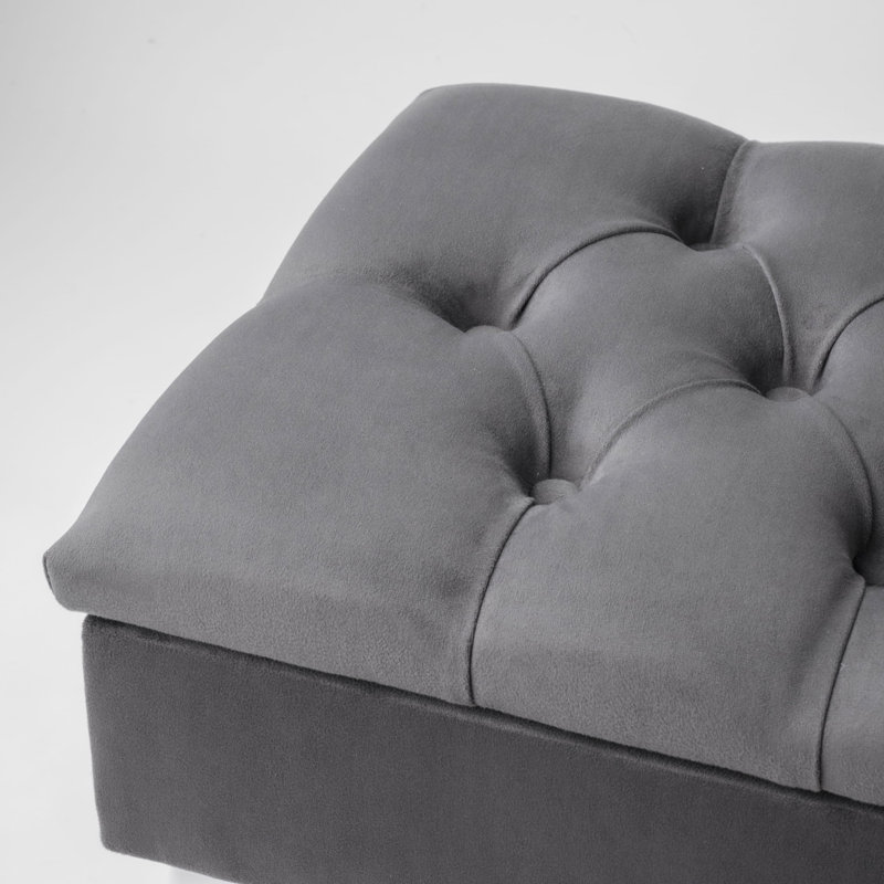 Velvet Upholstered Storage Bench, Graphite, H44 x W100 x D35cm