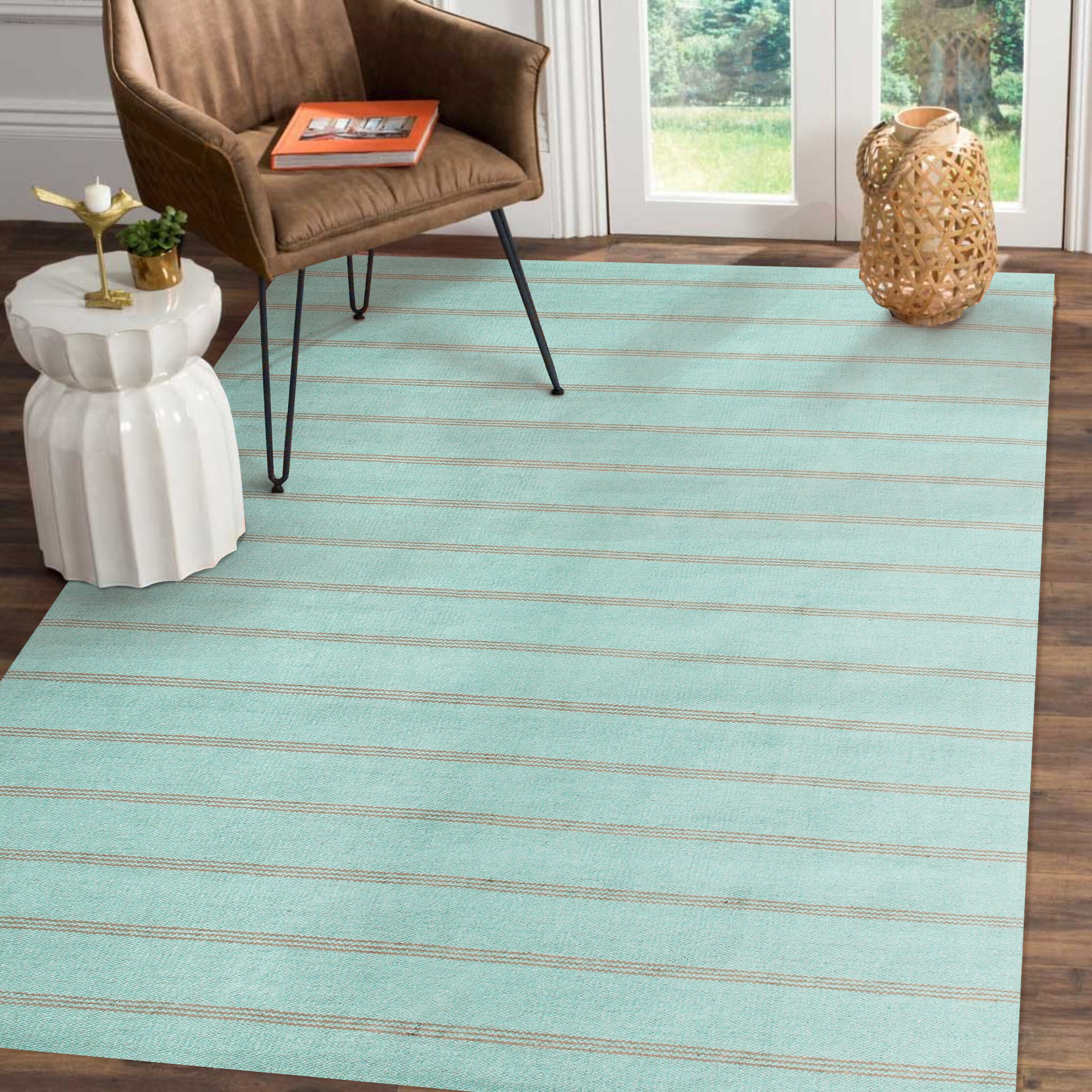 Gracie Oaks Goeger Flatweave Aqua Green Rug Wayfair