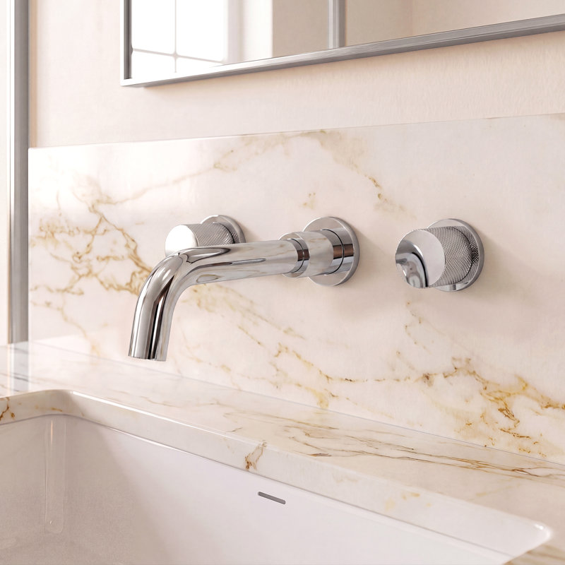 Wall Bathroom Faucet 3 Hole,Bathroom Sink Faucet with Drain Assembly, Chrome