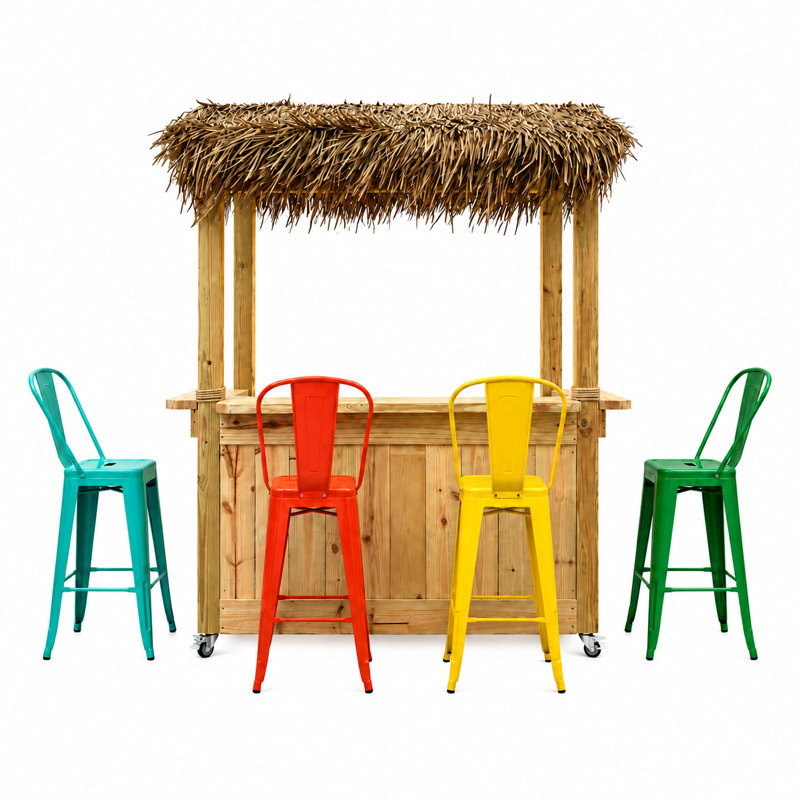 Bar Tiki d'extérieur 5 pi x 3 pi avec toit de chaume et finition bois