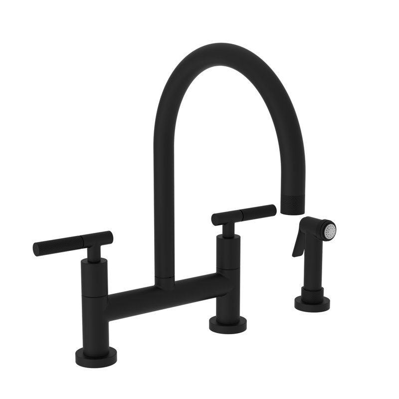 Muncy Kitchen Bridge Faucet with Side Spray, Flat Black