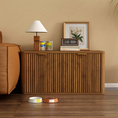 Meuble pour litière pour chat 31,5 "en noyer, grande armoire de litière cachée décorative, table de bout cannelée de style Mid-Century moderne pour le salon, la chambre à coucher et le vestibule (Noyer)