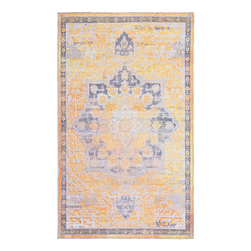 Tapis oriental bleu / jaune Hymel, Rectangle 3 pi 3 po x 5 pi 3 po
