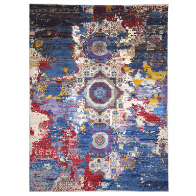High-Quality Hand-Knotted Navy And Red Area Rug