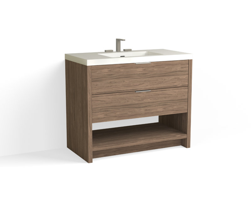 Vue 42" W Freestanding Single Bathroom Vanity, Polished Nickel, Matte White/Single, Biondo