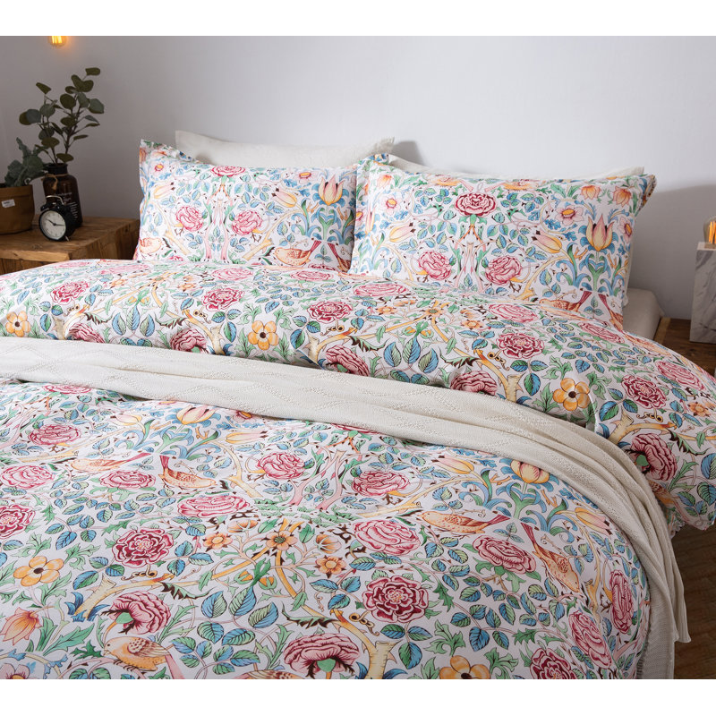Sateen Floral Duvet Cover, Oversized King Duvet Cover + 2 Shams