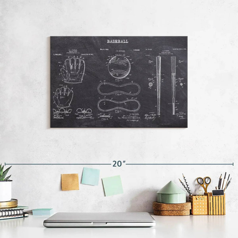 Baseball Patents, reproduction sur toile, H 8 po x l 12 po x P 1 po
